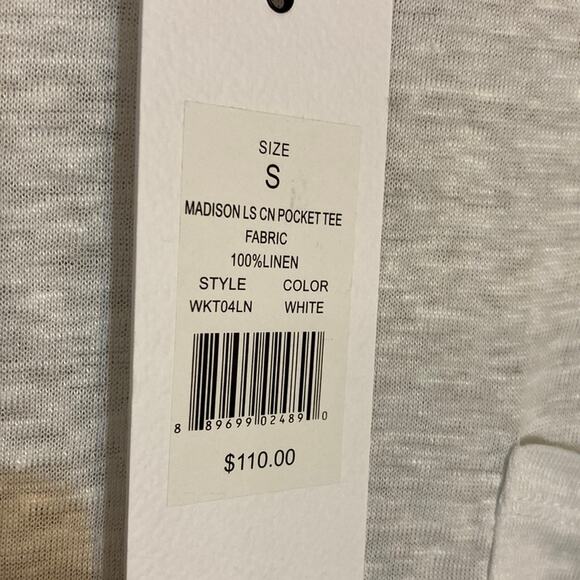 NWT Onia Madison Long Sleeve Linen Pocket Tee Sz Small in White - Picture 4 of 11